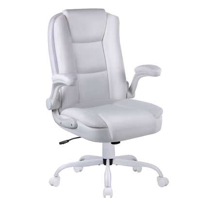 BOSSIN Big and Tall Office Chair Ergonomic High Back Computer Adjustable Height Leather Executive Chair with Padded Flip-up Arms