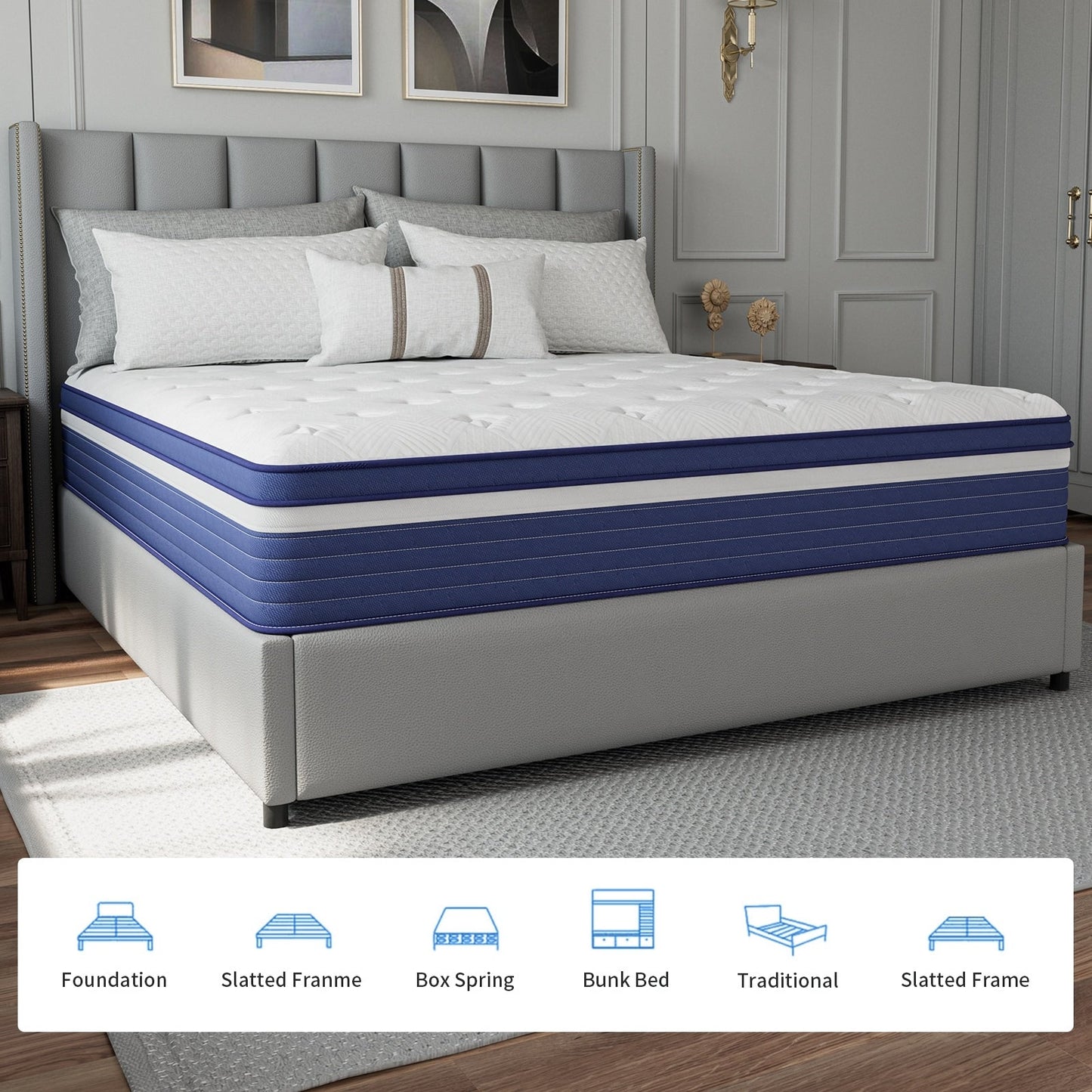 Matelas hybride à ressorts SweDrea de 25 cm, ferme et rafraîchissant, certifié CertiPUR-US, SGS et OEKO-TEX.