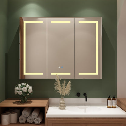 Armoire à pharmacie de salle de bain avec miroir LED antibuée 6 000 K, armoire murale blanche
