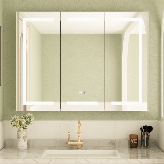 Armoire à pharmacie de salle de bain avec miroir LED antibuée 6 000 K, armoire murale blanche