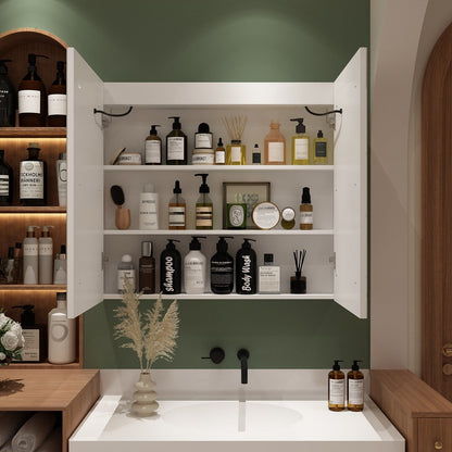 Armoire à pharmacie de salle de bain avec miroir LED antibuée 6 000 K, armoire murale blanche