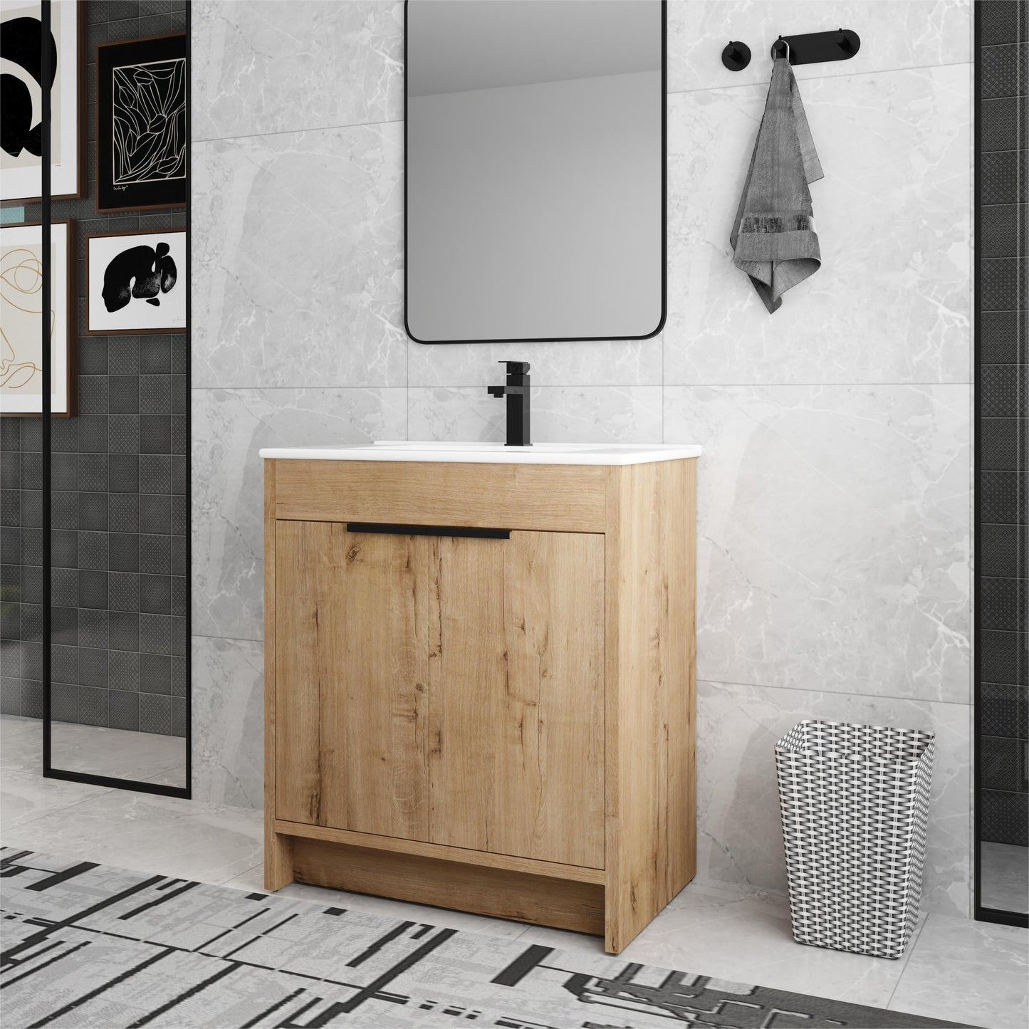 Beingnext Meuble-lavabo 24/30/36 avec porte à fermeture douce et étagère réglable