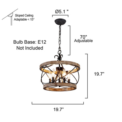Lustre cage rustique en bois Bella Depot à 5 lumières, éclairage à intensité variable, suspension réglable de 15,7 pouces pour îlot de cuisine