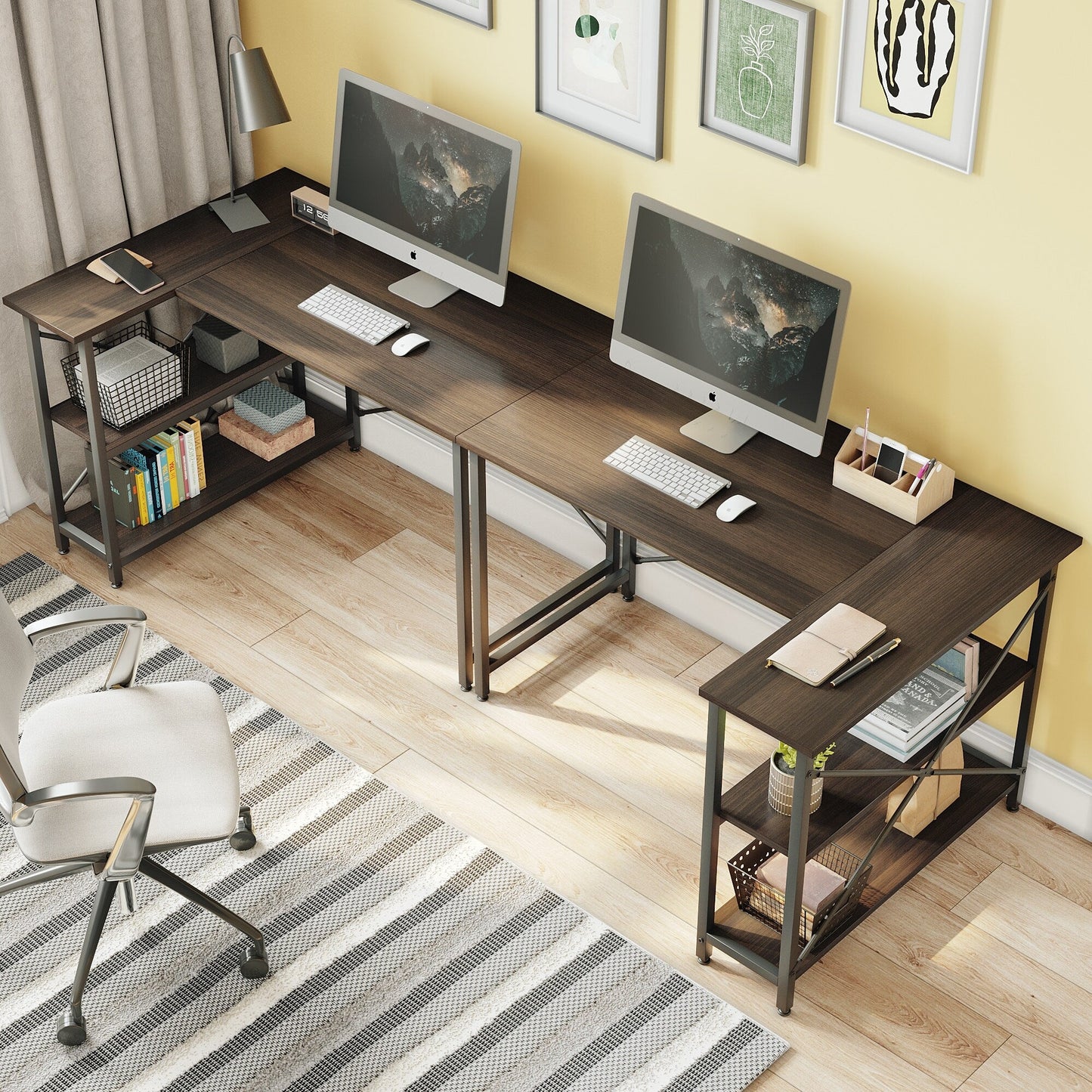 Petit bureau en L avec étagères de rangement Bureau d'ordinateur d'angle