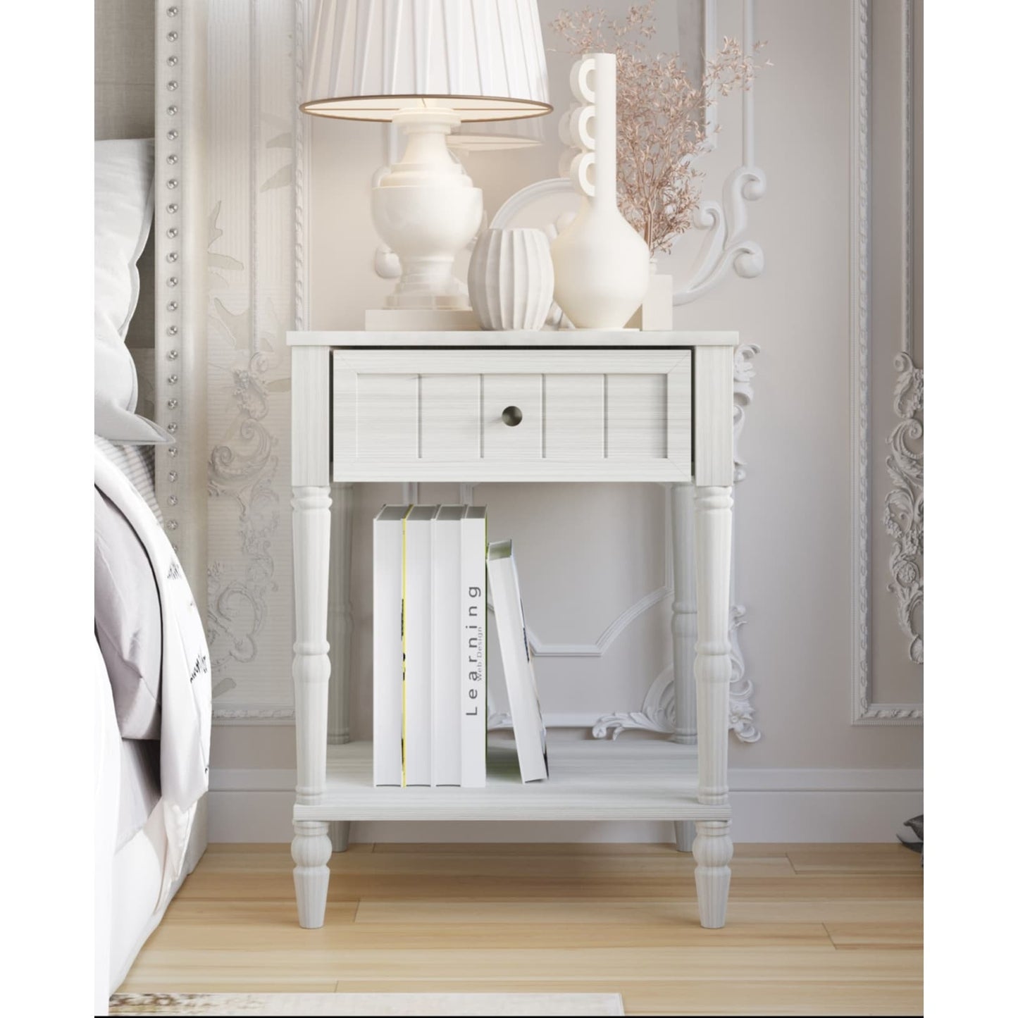 Lit à panneaux rembourré Billy avec 2 tables de chevet