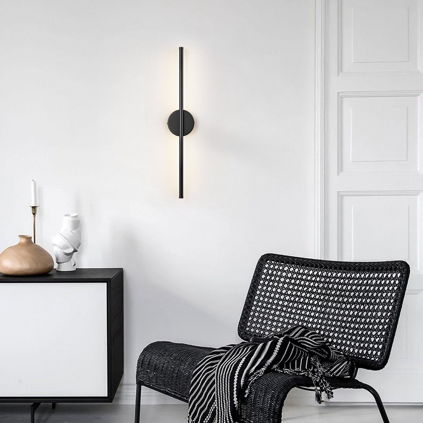 1-Light Black/ Gold/ Nickel Modern Long Linear Strip Wall Sconce Dimmable LED Bathroom Vanity Light