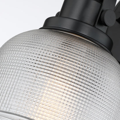 Black Bathroom Vanity Wall Light with Clear Prismatic Glass Shade