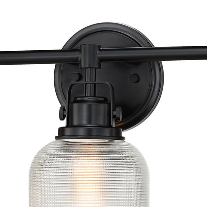 Black Bathroom Vanity Wall Light with Clear Prismatic Glass Shade