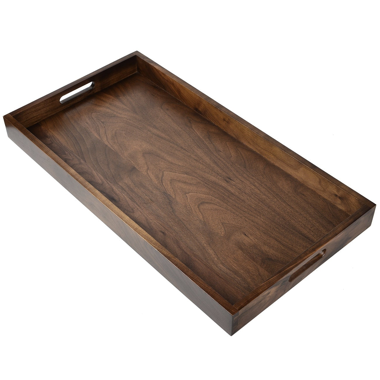 KINWELL Rectangle Black Walnut Wood Serving Tray Ottoman Tray