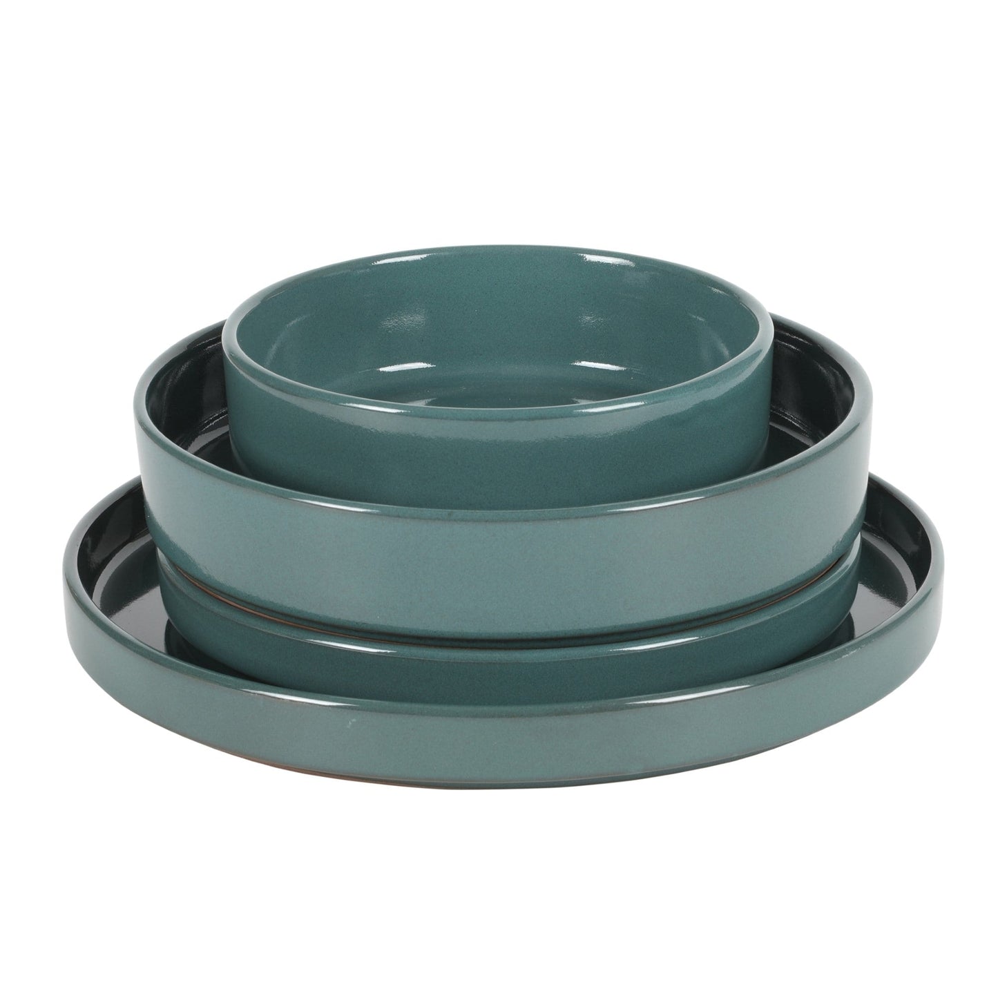 Bloomhouse Santorini Mist 16 Piece Double Bowl Terracotta Reactive Glaze Plates and Bowls Dinnerware Set