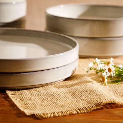 Bloomhouse Santorini Mist 16 Piece Double Bowl Terracotta Reactive Glaze Plates and Bowls Dinnerware Set