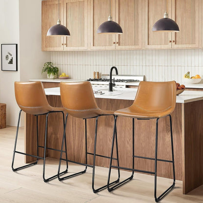 Bossin 18/26/30 inch Bar Stools,Counter Height Bar Stools with Back Modern PU Leather Stools Dining Chair with Footrest