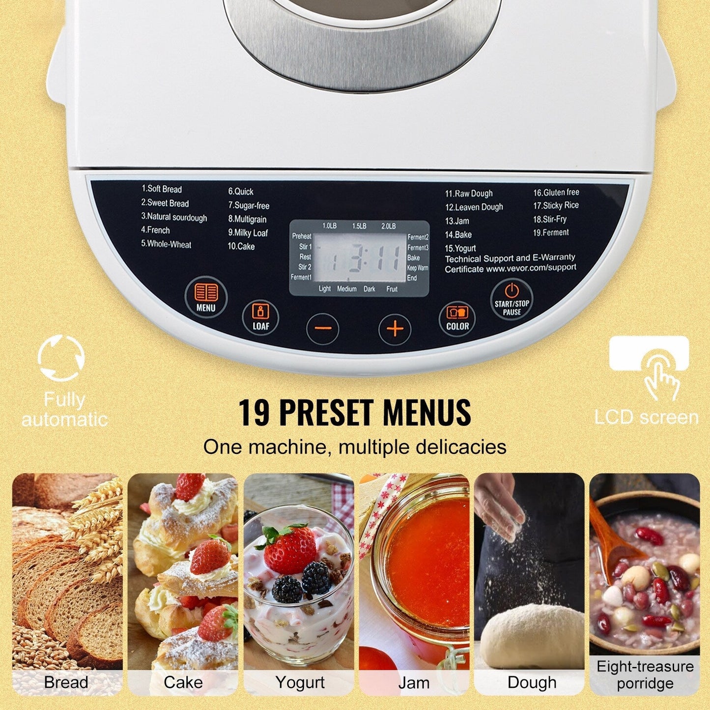 Bread Maker with Gluten Free Setting, Whole Wheat Bread Making, Digital, Programmable