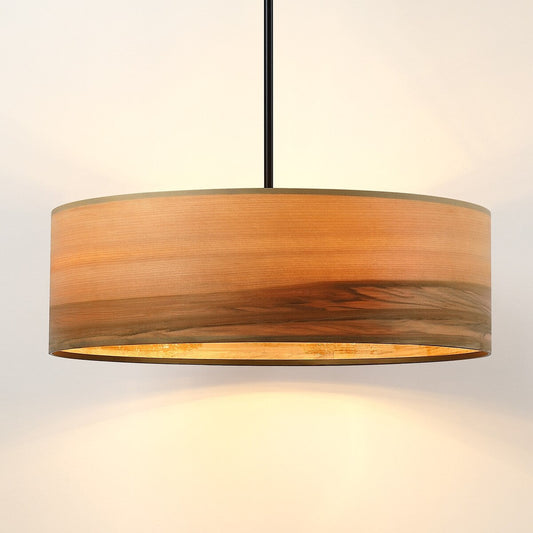 Lustre tambour Breaux à 4 lumières en placage de bois avec auvent noir - 22 po de largeur
