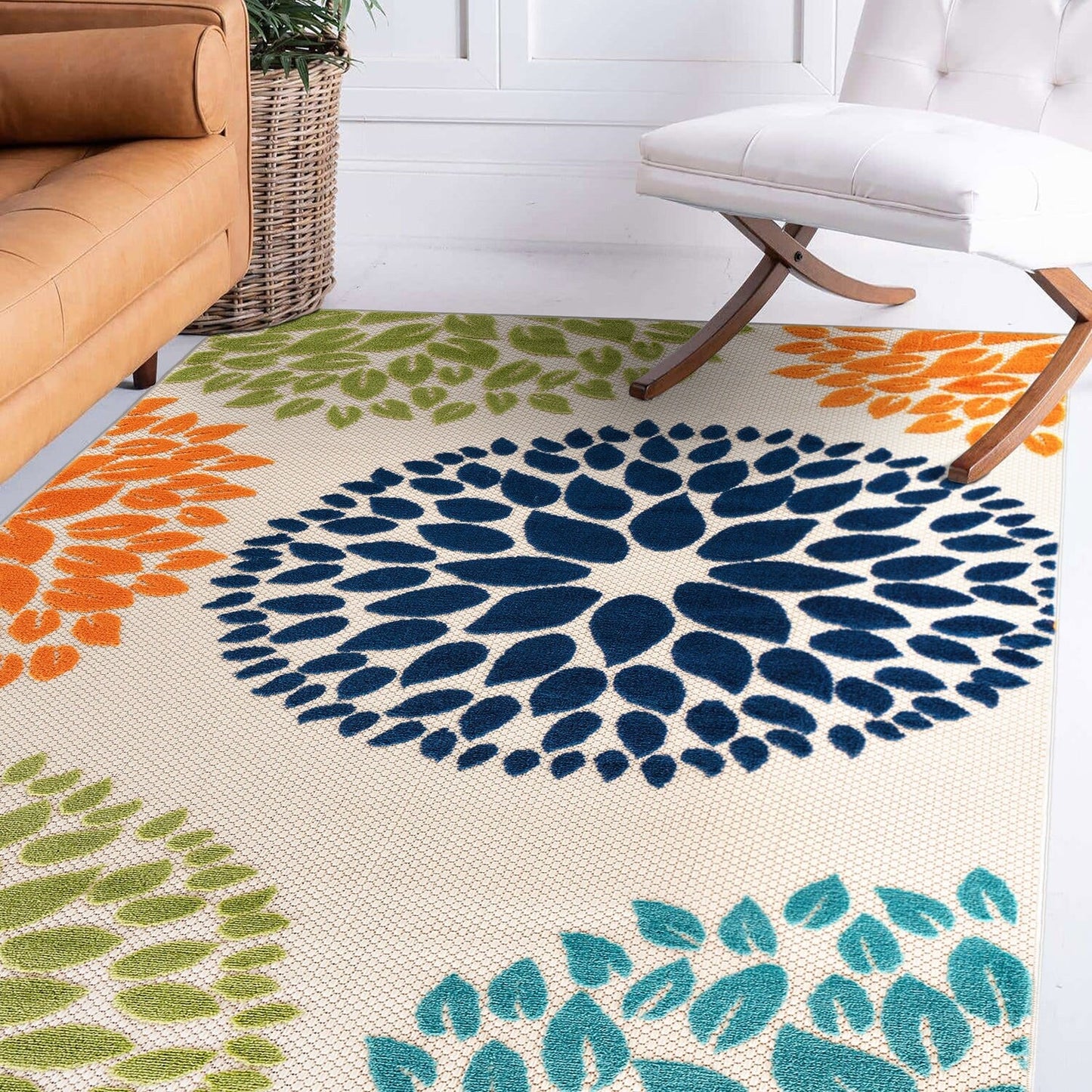 Brescia Modern Floral Circles Indoor/Outdoor Area Rug