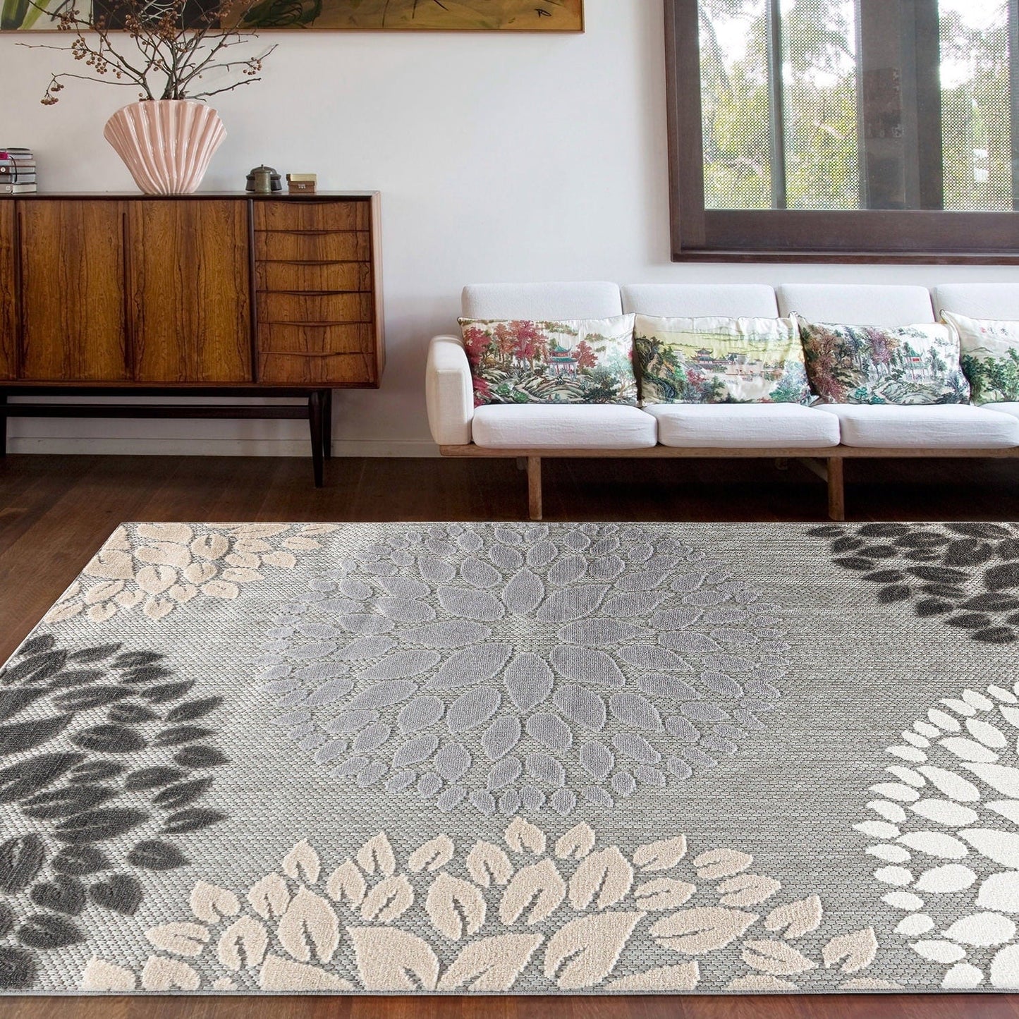 Brescia Modern Floral Circles Indoor/Outdoor Area Rug