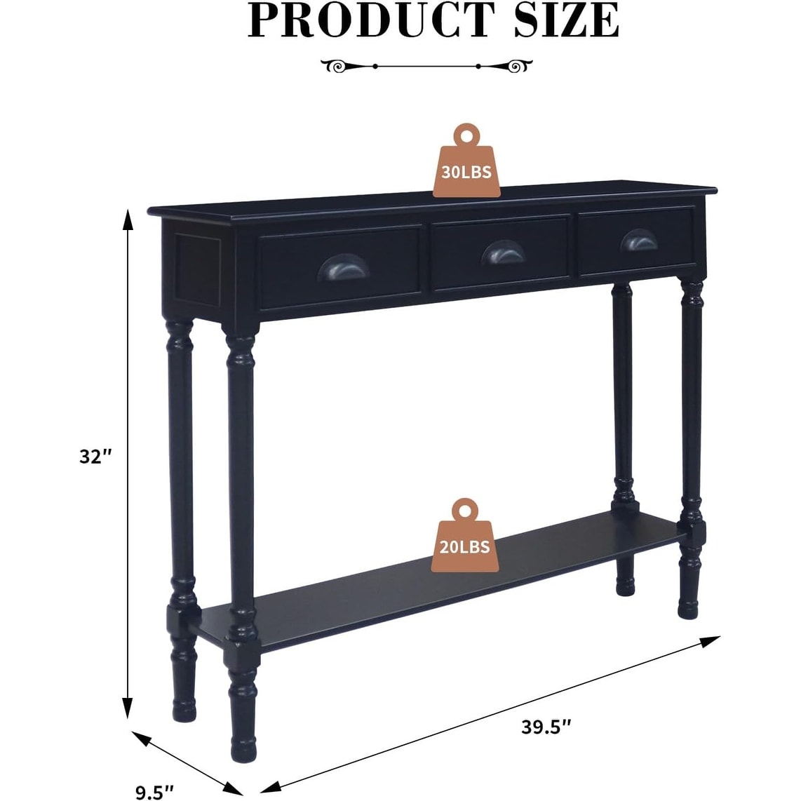 Console d'entrée à 3 tiroirs en bois de Burlington