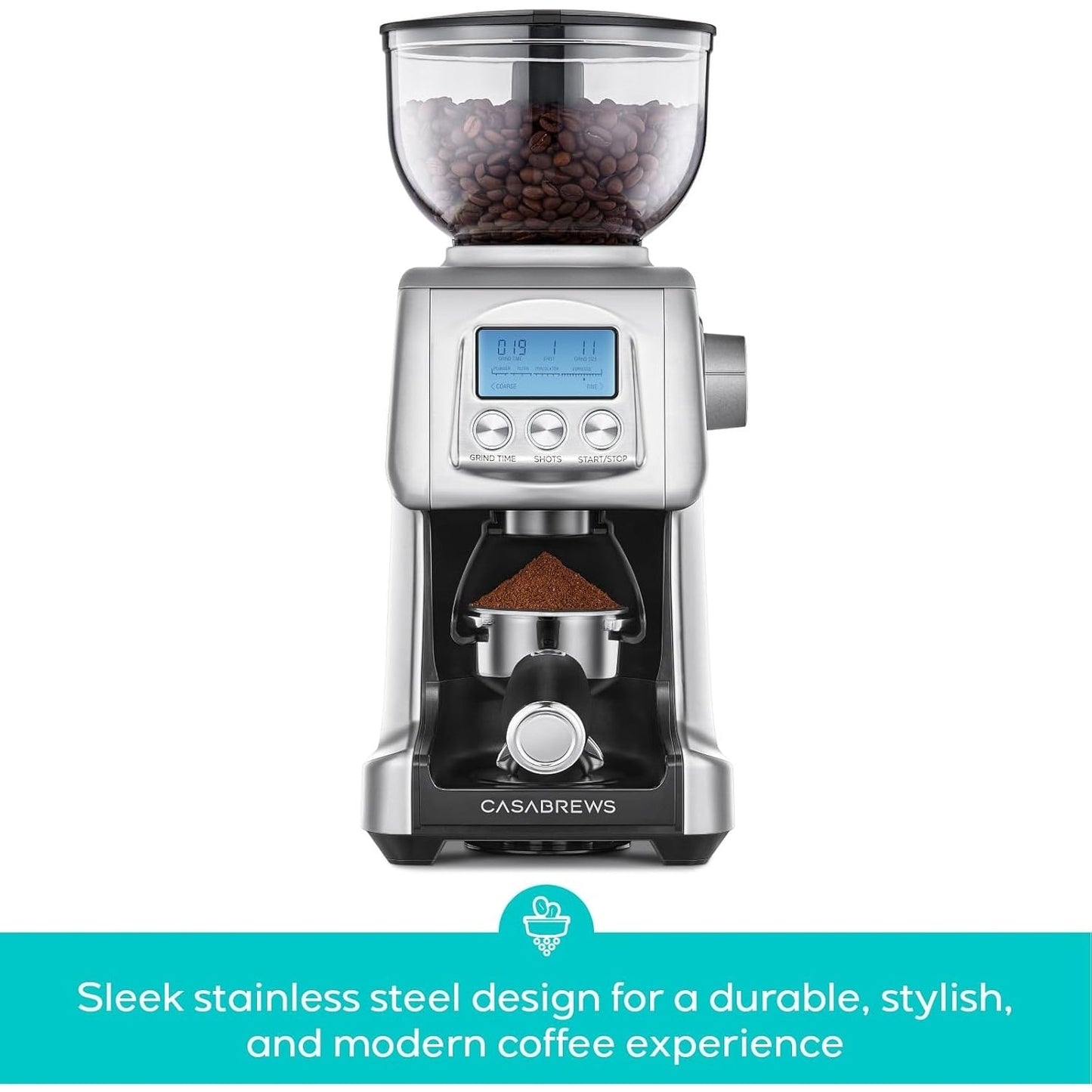 Moulin à café électrique CASABREWS Tornado à meules coniques argentées - N/A