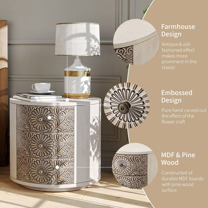 COSIEST Vintage Brown Pattern Solid Wood Nightstand with Drawers