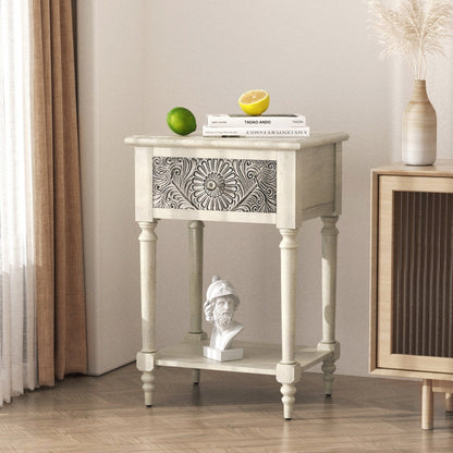 COSIEST Vintage Brown Pattern Solid Wood Nightstand with Drawers