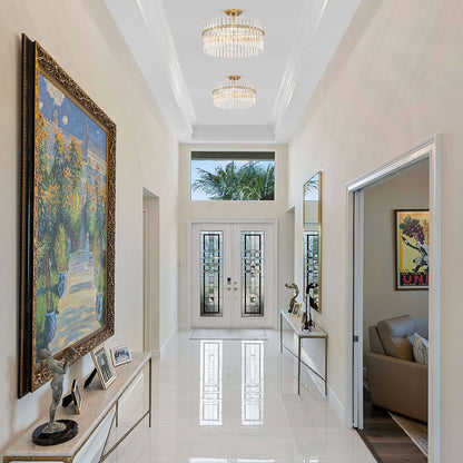 Plafonnier Casandra à 4 lumières en laiton brossé et cristal