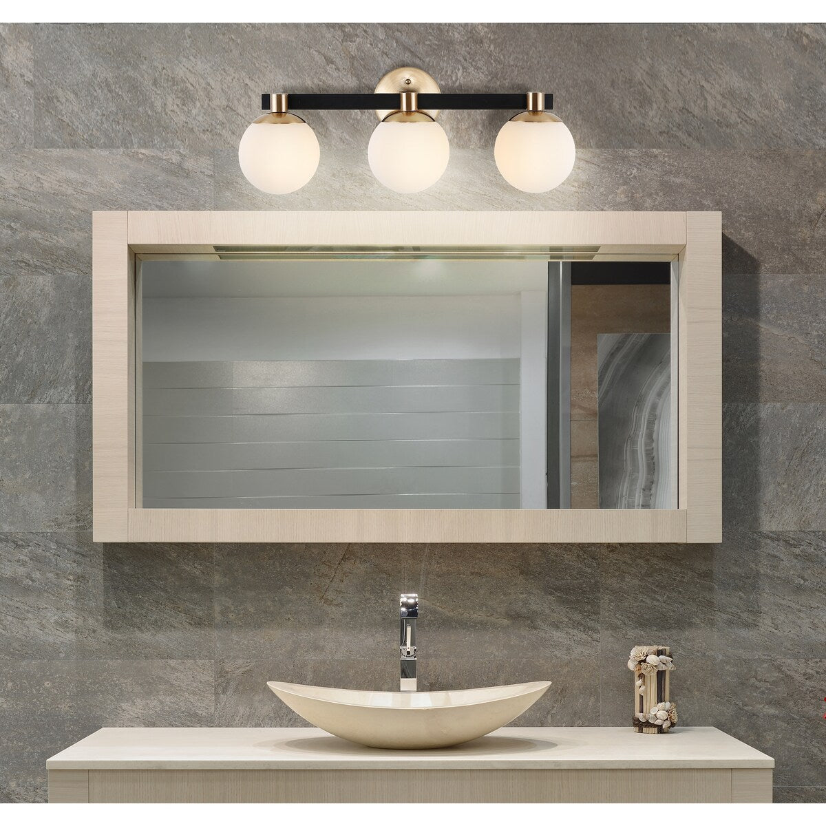Cecil Globe Metal/Frosted Glass Modern Contemporary LED Vanity, by JONATHAN Y