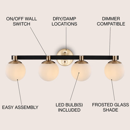 Cecil Globe Metal/Frosted Glass Modern Contemporary LED Vanity, by JONATHAN Y