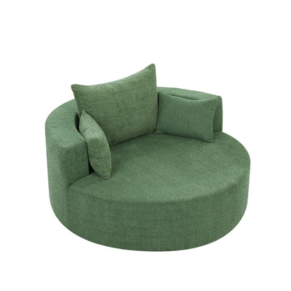 Fauteuil d'appoint en chenille, fauteuil rond avec base pivotante à 360 degrés et 3 coussins amovibles