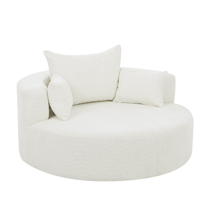 Fauteuil d'appoint en chenille, fauteuil rond avec base pivotante à 360 degrés et 3 coussins amovibles