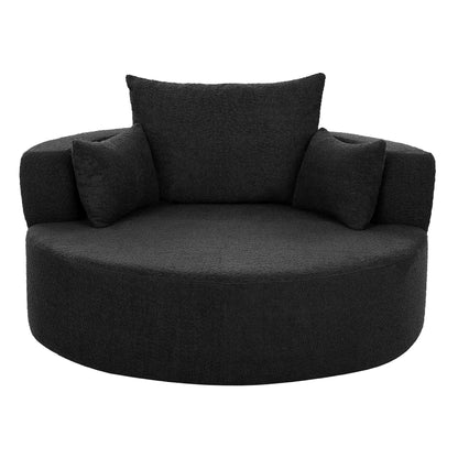 Fauteuil d'appoint en chenille, fauteuil rond avec base pivotante à 360 degrés et 3 coussins amovibles