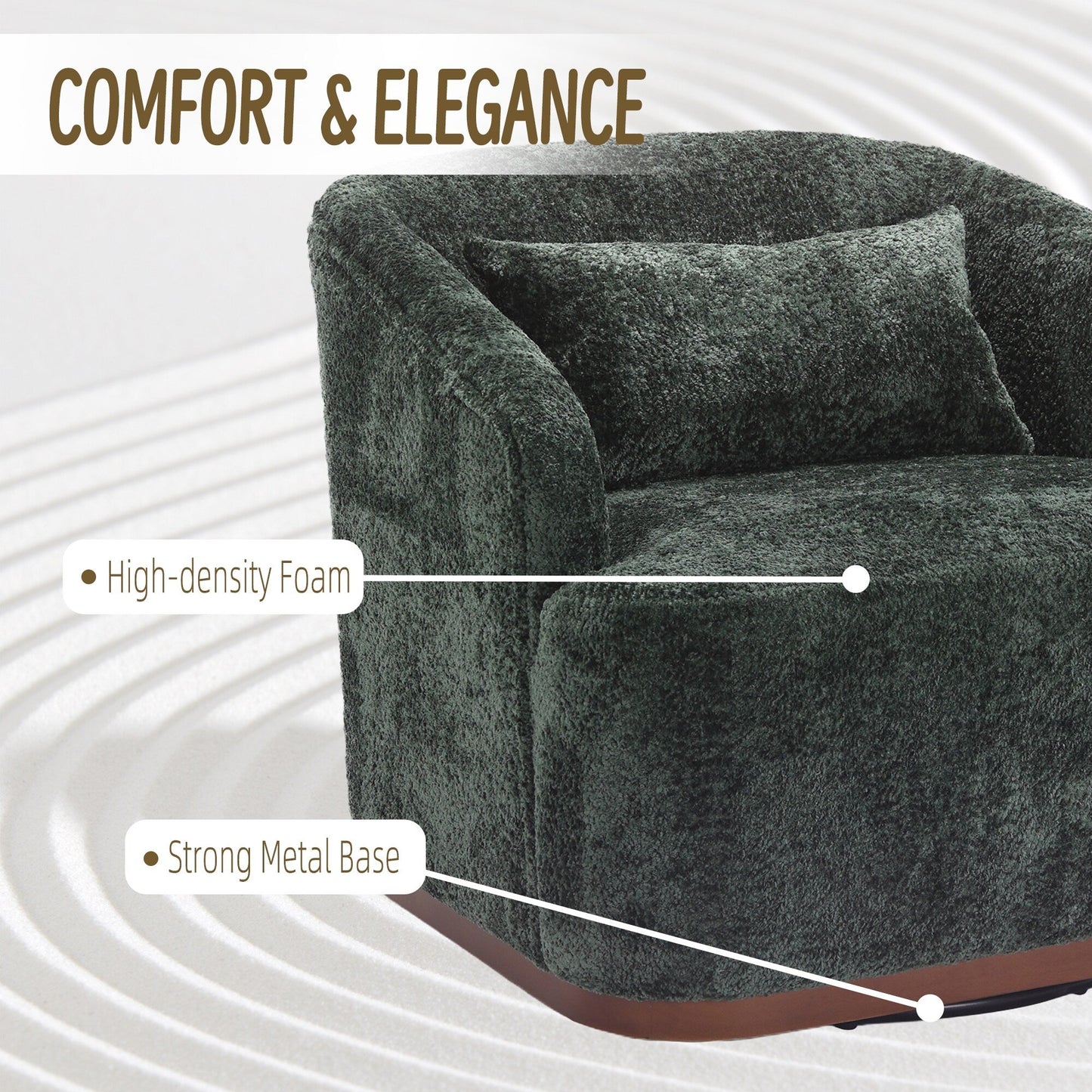 Fauteuil pivotant en chenille, canapé d'appoint confortable à 360 degrés pour salon, chambre et bureau avec coussin amovible