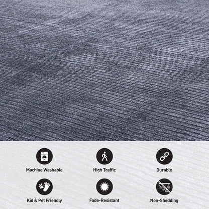 Contemporary Distressed Stripe Machine Washable Area Rug