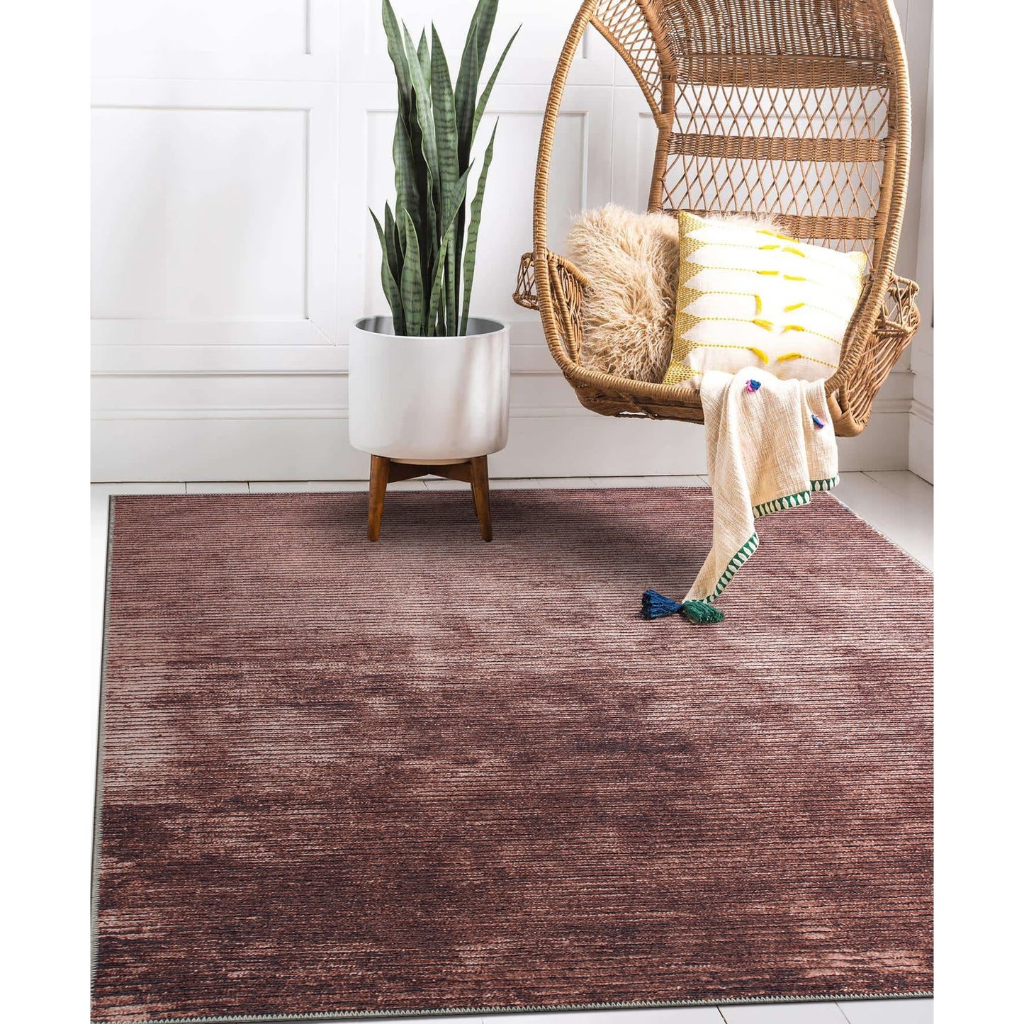 Contemporary Distressed Stripe Machine Washable Area Rug