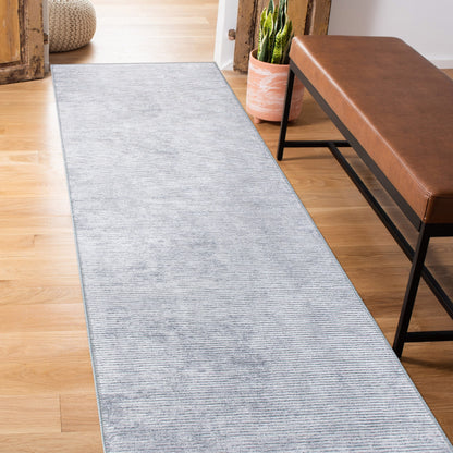 Contemporary Distressed Stripe Machine Washable Area Rug