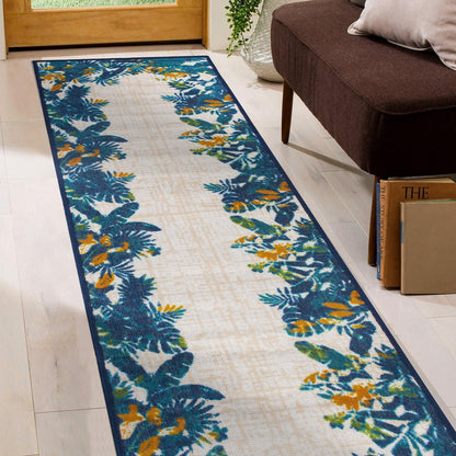 Contemporary Floral Border Indoor/Outdoor Area Rug