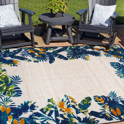 Contemporary Floral Border Indoor/Outdoor Area Rug