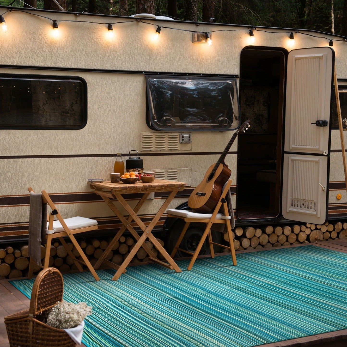 Contemporary Stripe Reversible Plastic Outdoor Rugs