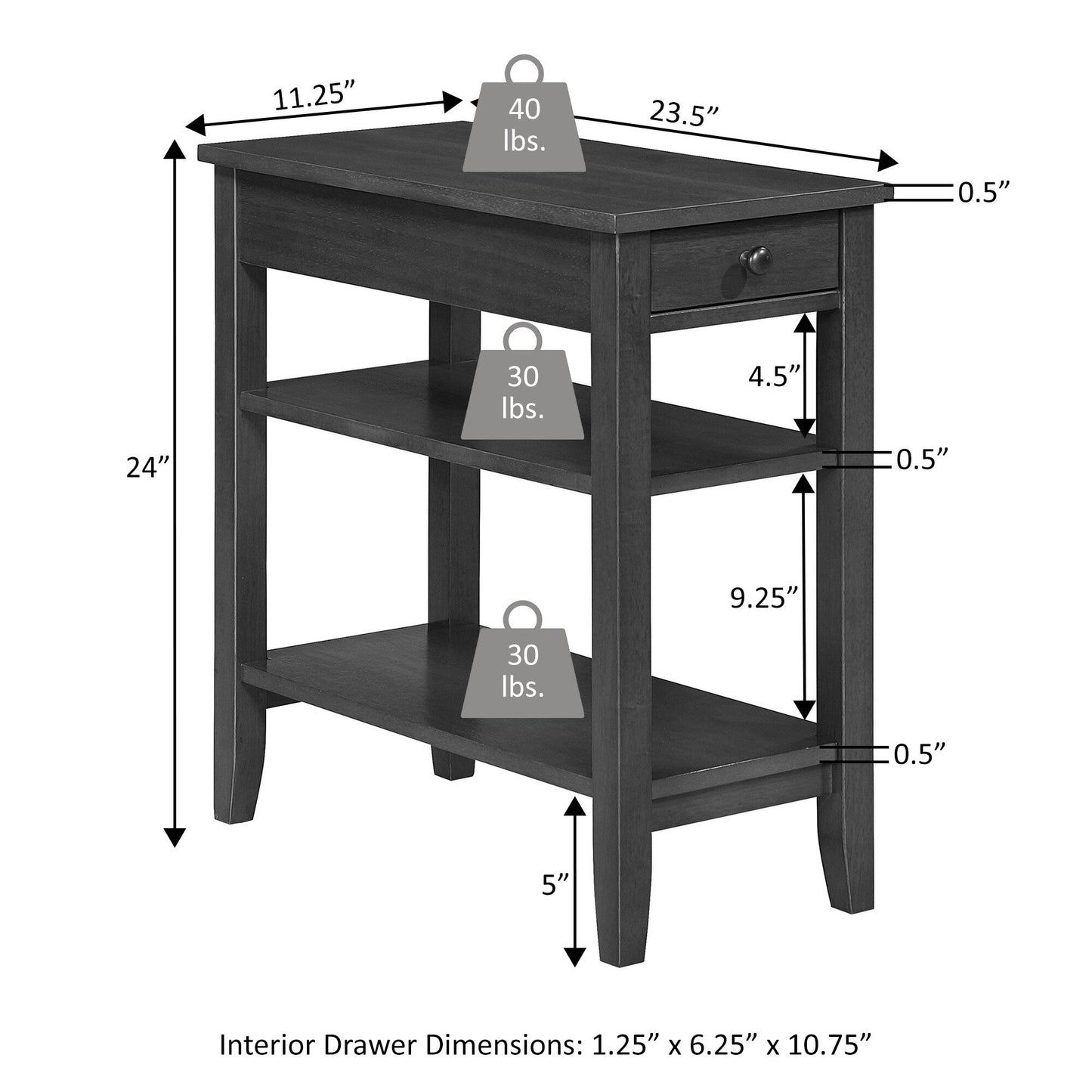 Convenience Concepts American Heritage 1 Drawer Chairside End Table with Shelves