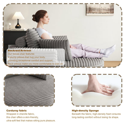 Chaise pivotante simple en velours côtelé et mousse chenille