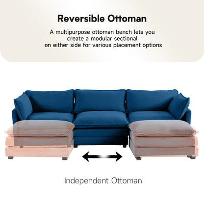 Canapé sectionnel en velours côtelé avec poufs amovibles et coussins ultra-doux pour salon et chambre