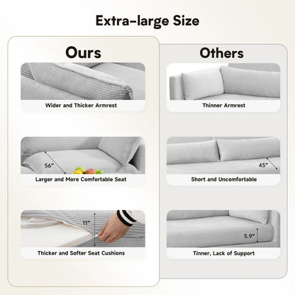 Canapé sectionnel en velours côtelé avec poufs amovibles et coussins ultra-doux pour salon et chambre