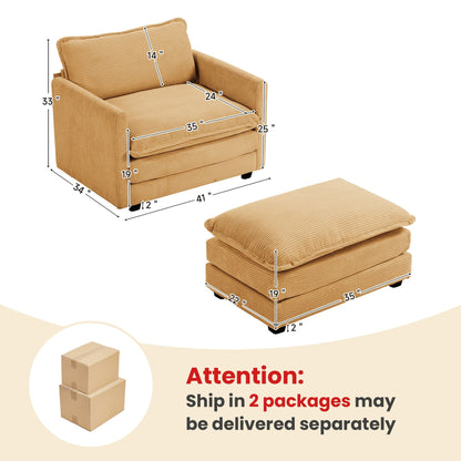 Canapé sectionnel en velours côtelé avec poufs amovibles et coussins ultra-doux pour salon et chambre