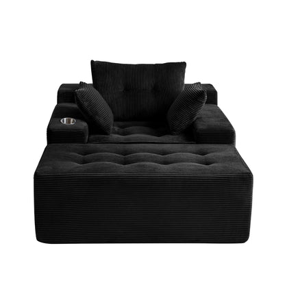 Canapé pouf rembourré en velours côtelé et mousse à mémoire de forme avec pouf - 48,4 L x 67,7 l x 24,4 H