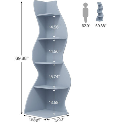 Corner Shelf Bookcase Bookshelf with Unique Shape for Living Room, Home Office