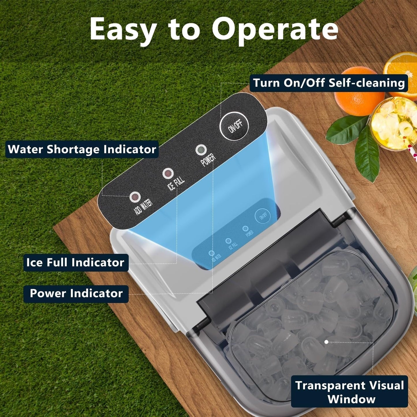 Countertop Portable Ice Maker with Self-cleaning ,9 Bullet Ice Cubes in 6 Mins, Comes with Ice Basket and Ice Scoop