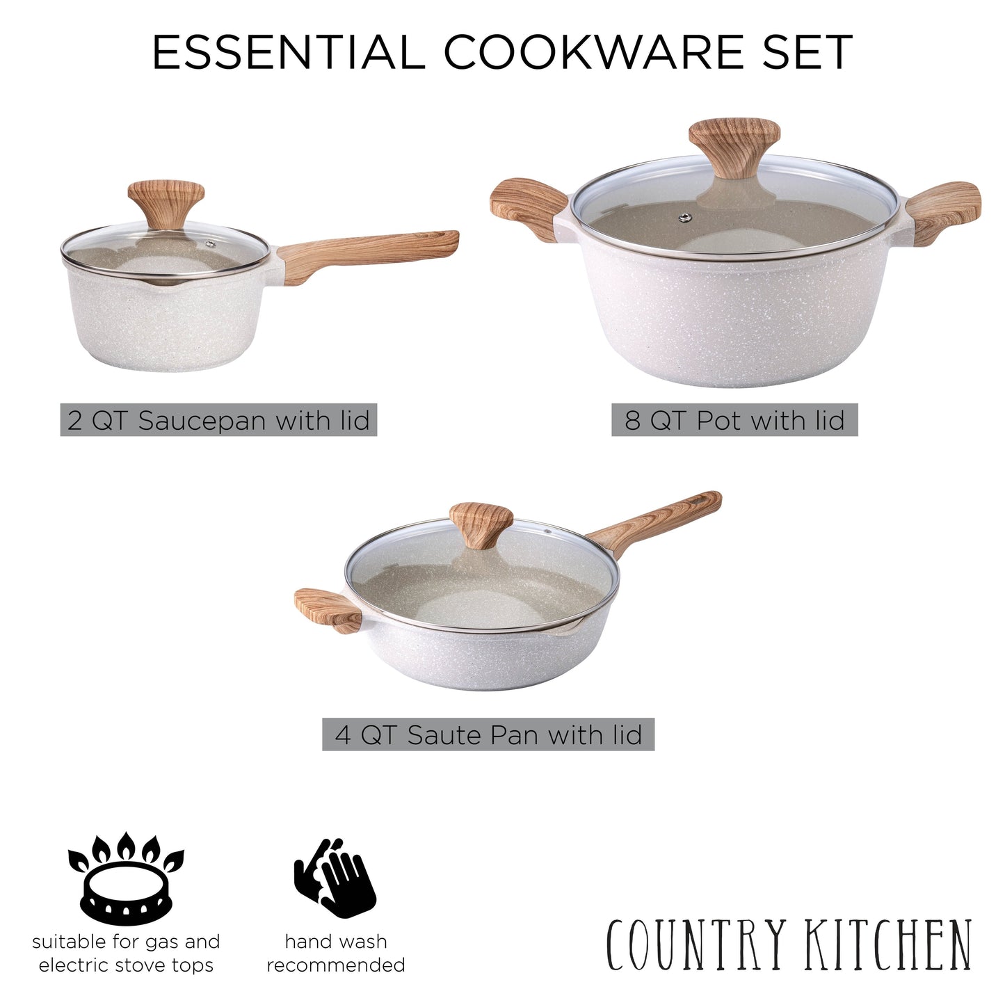 Country Kitchen Non-Stick Cast Aluminum Cookware Set - Durable Kitchen Cookware for Everyday Cooking, 6-11 Pc