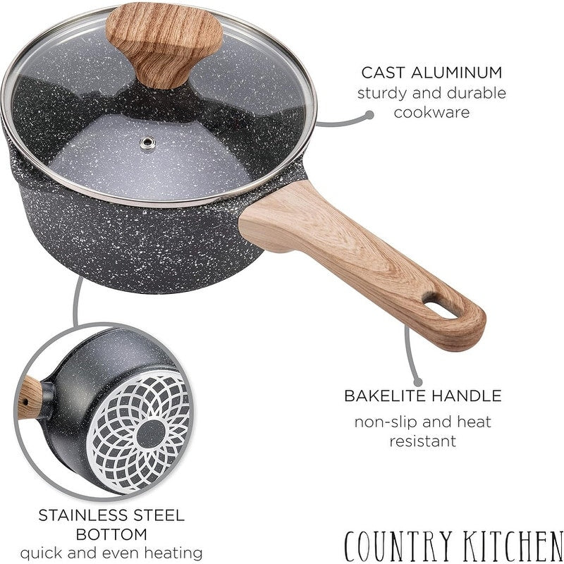 Country Kitchen Non-Stick Cast Aluminum Cookware Set - Durable Kitchen Cookware for Everyday Cooking, 6-11 Pc