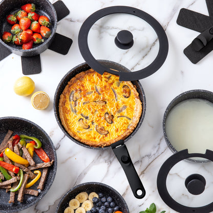 Country Kitchen RV Cookware- 13 Piece Aluminum Pots and Pans with Removable Handle Oven Safe