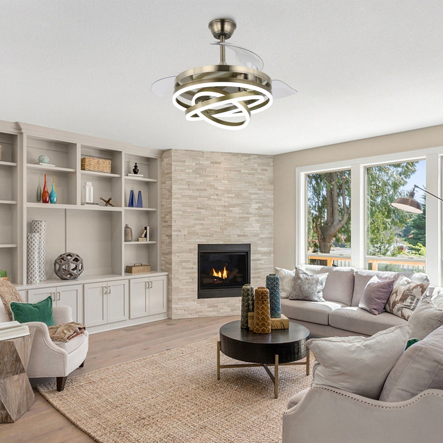 Ventilateur de plafond rétractable Cusp Barn 42 avec lumières et télécommande DIY Forme Fandelier Moderne Silencieux Moteur CC Plafonnier LED