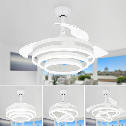 Ventilateur de plafond rétractable Cusp Barn 42 avec lumières et télécommande DIY Forme Fandelier Moderne Silencieux Moteur CC Plafonnier LED